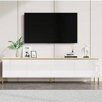 STILVORA White TV Stand with 4 Doors & Storage