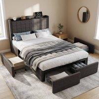 STILVORA 4ft6 Double Upholstered Bed with 4 Drawers, Grey Linen