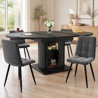 STILVORA Extendable Dining Table 118-158 cm with Storage, Black
