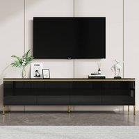 STILVORA TV Stand with 4 Doors & High-Gloss Finish in Black