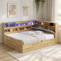 STILVORA 4ft6 Double Bed Frame with Storage, USB & LED in Natural