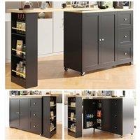 ModernLuxe Extendable kitchen island bar table with storage shelves in Black