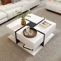 ModernLuxe Modern coffee table with 4 drawers & bottom storage space in White
