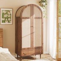 ModernLuxe Wardrobe with fabric doors & drawer, clothes storage cabinet in Walnut