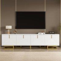 ModernLuxe TV cabinet with textured doors, golden handles & legs in White