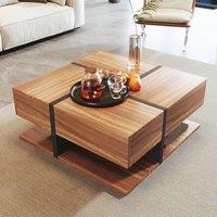 ModernLuxe Modern coffee table with 4 drawers & bottom storage space in Natural