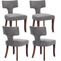 HomeTouch Set of 4 Linen Fabric Upholstered Dining Chairs Accent Chair in Grey | Size: 4 Pack
