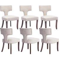 HomeTouch Set of 6 Linen Fabric Upholstered Dining Chairs Accent Chair in Beige | Size: 6 Pack