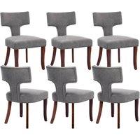 HomeTouch Set of 6 Linen Fabric Upholstered Dining Chairs Accent Chair in Grey | Size: 6 Pack