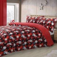 Velosso Gonks Check Flannel Cotton Rich Printed Duvet Cover & Pillowcase Set in Red | Size: King