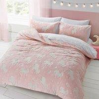 Velosso Glow In The Dark Teddy Unicorn Warm & Cosy Duvet Cover & Pillowcase Set in Pink | Size: Double