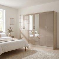 Seconique Nevada 6 Door 2 Drawer Mirrored Wardrobe in Taupe