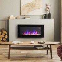HOMCOM 1000W/2000W LED Electric Fireplace Automatic Function Remote Timer Safe Heater in Black