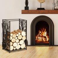 HOMCOM Heavy Duty Firewood Log Rack Wood Storage Holder w/ 4 Tools Steel in Black