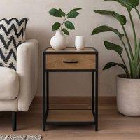 Wyld Haus El Paso Bedside Table Wild Oak Top Black Steel Base 1 Drawer in Natural