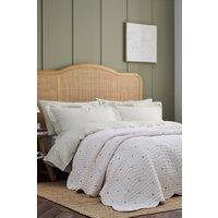 CHRISTY 'Vintage Posy' Scalloped Quilted 100% Cotton Throw in White | Size: 200 cm x 220 cm