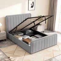 Comfy Living Ltd Brushed Velvet Ottoman Bedframe in Light Grey | Size: Double