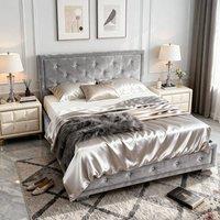 Comfy Living Ltd Fabric Silver Crushed Velvet Dimante Bedframe | Size: King