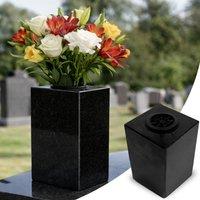 Novecrafto Granite Memorial Vase for Flowers - Solid Stone for Cemetery or Garden in Black