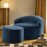 icon Orb Accent Chair & Milano Round Footstool Matt Velvet in Navy