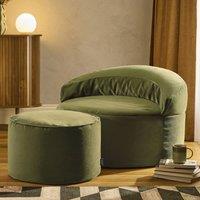 icon Orb Accent Chair & Milano Round Footstool Matt Velvet in Olive