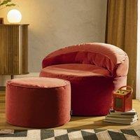 icon Orb Accent Chair & Milano Round Footstool Matt Velvet in Terracotta