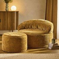 icon Orb Accent Chair & Milano Round Footstool Chenille in Gold