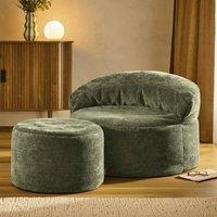icon Orb Accent Chair & Milano Round Footstool Chenille in Olive