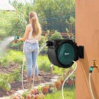 OUTSUNNY Retractable Hose Reel Wall Mounted with Lock, Green
