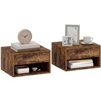 HOMCOM Floating Nightstands Set of 2, Bedside Table w/ Drawer & Open Shelf in Brown