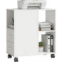 HOMCOM Mobile Printer Table with Drawers on Wheels for Home Office, White