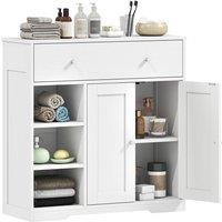 HOMCOM Bathroom Floor Cabinet, Bathroom Cabinet with Drawer & Door, White
