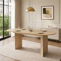 Merax 120-160cm Oval Extending Dining Table with Wood Effect & Metal Base in Light Oak