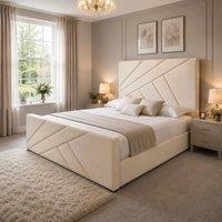 Stratus Interiors Virgo Luxury Geometric Luxury Design Bed Frame - No Storage in Cream | Size: Single