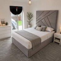 Stratus Interiors Virgo Geometric Upholstered Bed Frame Stylish Design-No Storage in Grey | Size: Single