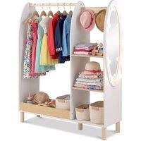 Gymax Open Hanging Wardrobe Playroom Costume Organizer With Mirror Lights in White