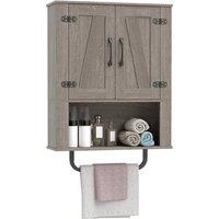 Costway Bathroom Wall Cabinet Wall Mounted Organizer Wooden Storage Cabinet in Grey