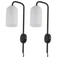 Havendro Set of 2 Modern Black Plug in Wall Lights Bedside Reading Lamps in White