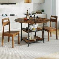 SPETLEK Circle Farmhouse Dinner Table 120 CM Round Dining Table for 4-6 in Brown | Size: 0.6m2