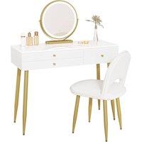FORGEVIO White Wooden Vanity Table LED Mirror 3 Drawers Stool Bedroom