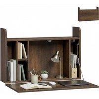 FORGEVIO Wall Mounted Table w/ Space Saving Storage Compartments in Brown