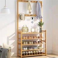 FORGEVIO 5 Tiers Hat Coat Stand Clothes Shoe Rack Hanger Hooks Shelf Storage in Brown