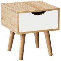 FORGEVIO Bedside Cabinet 1 Drawer Oak White Lamp Side Table Solid Wood Legs in Brown