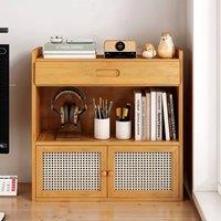 EONLION Bamboo Storage Cabinet Cupboard Desktop Organizer in Brown | Size: 100 cm