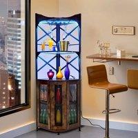 EONLION Brown 5-Tier Industrial Corner Wine Cabinet Storage | Size: 100 cm