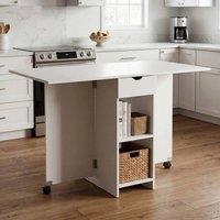 EONLION Foldable Dinner Table with Wheels & Storage in White | Size: 100 cm