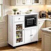 EONLION Sideboard with Microwave Shelf Kitchen Island in White