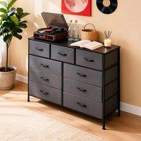EONLION Wooden Chest of 9 Drawers Bedroom Furniture in Grey | Size: 100 cm