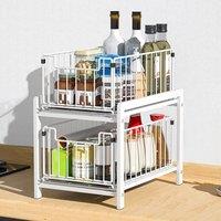 EONLION 2-Tier Metal Sliding Basket Under Sink Storage Drawer in White | Size: 500mm