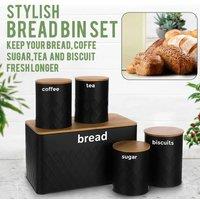 Kelvenix 5pc Black Bread Bin Canister Set Box | Size: 0.6m2